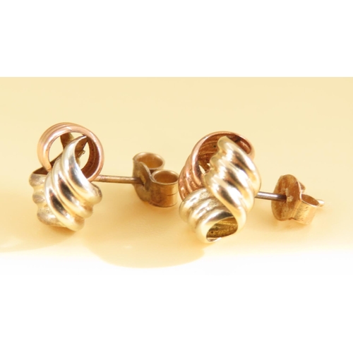 52 - Pair of 9 Carat Yellow White and Rose Gold Knot Design Earrings Each 1cm Diameter