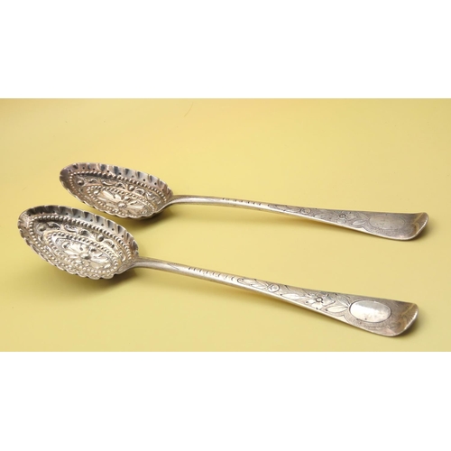 524 - Pair of Silver Berry Spoons Each 21cm Long