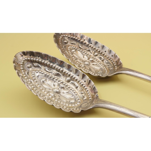 524 - Pair of Silver Berry Spoons Each 21cm Long