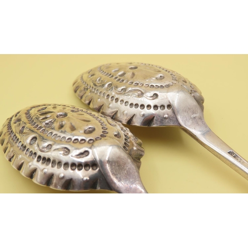 524 - Pair of Silver Berry Spoons Each 21cm Long