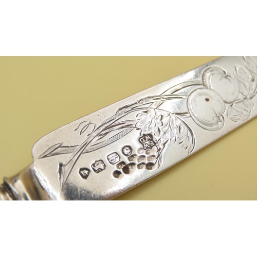 525 - Silver Engraved Travelling Coach Knife and Fork Set Polished Mother of Pearl Handles  20cm and 17cm ... 