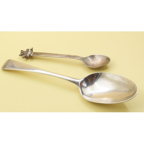 530 - Silver Serving Spoon and Teddy Bear Motif Decorated Spoon