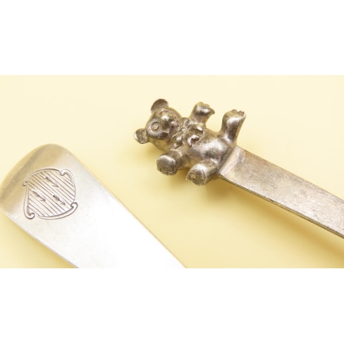 530 - Silver Serving Spoon and Teddy Bear Motif Decorated Spoon