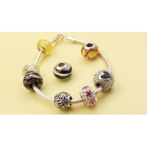 532 - Designer Silver Snake Chain Bracelet with Charms