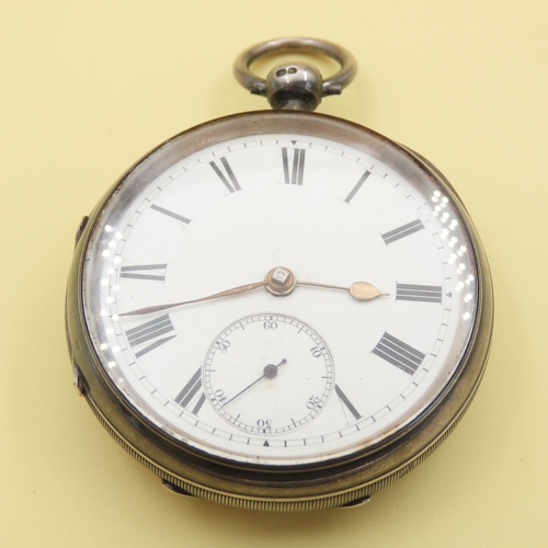 534 - Silver Cased Pocket Watch Roman Numerical Decorated Dial