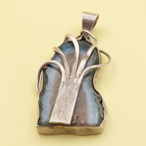 536 - Silver Mounted Vintage Geode Set Pendant 8cm High