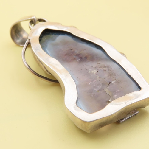 536 - Silver Mounted Vintage Geode Set Pendant 8cm High