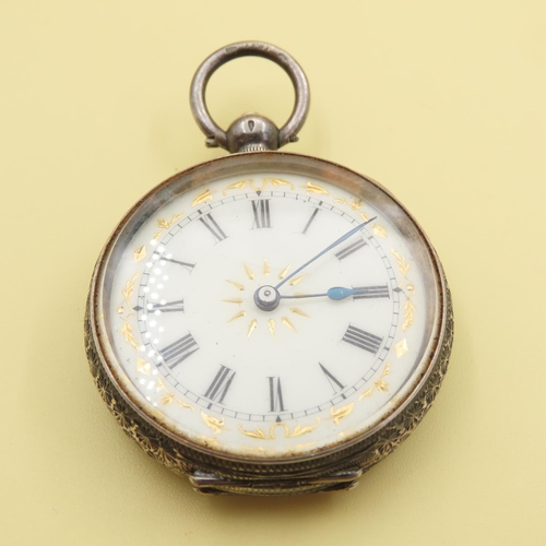 537 - Silver Cased Pocket Watch Roman Numerical Decorated Dial