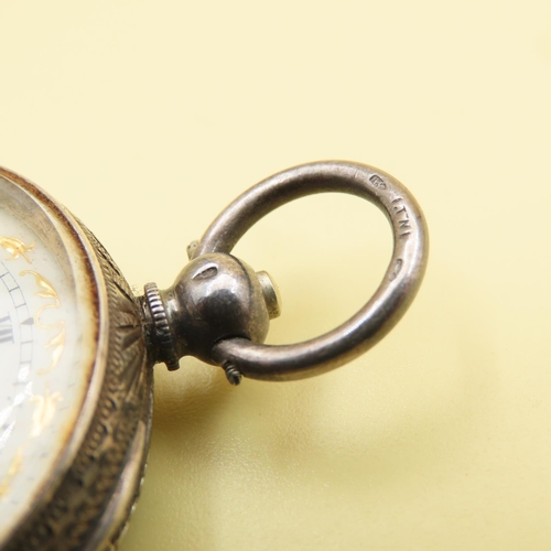 537 - Silver Cased Pocket Watch Roman Numerical Decorated Dial