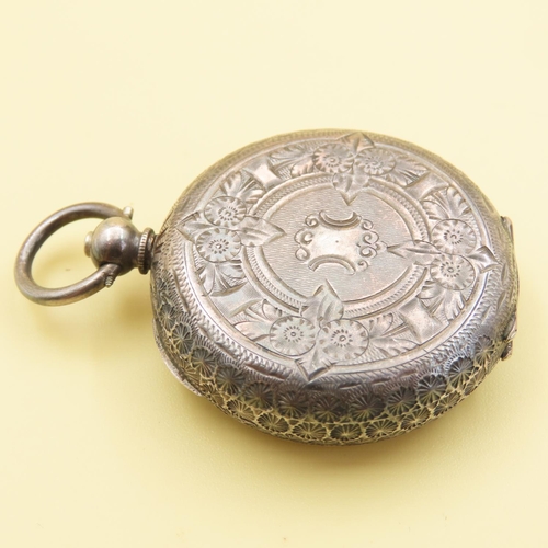 537 - Silver Cased Pocket Watch Roman Numerical Decorated Dial