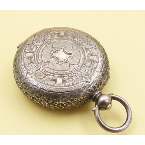 537 - Silver Cased Pocket Watch Roman Numerical Decorated Dial