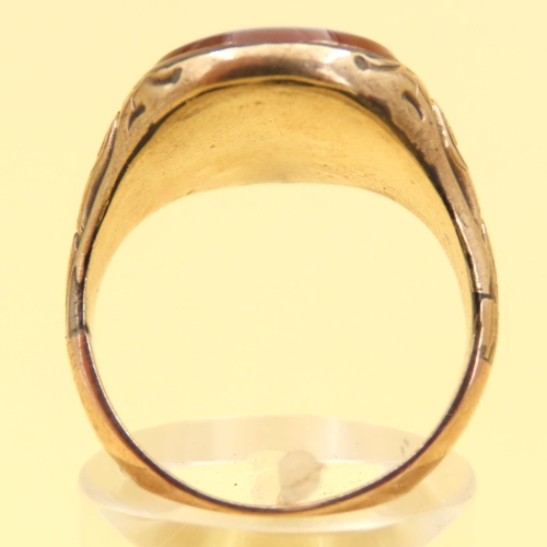 54 - Sardonyx Signet Ring Mounted on 9 Carat Yellow Gold Band Size Q 5.1 Grams