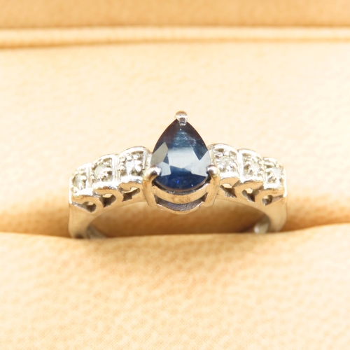 541 - Sapphire Center Stone Ring Mounted on 9 Carat White Gold Further Diamond Set to Shoulders Band Size ... 