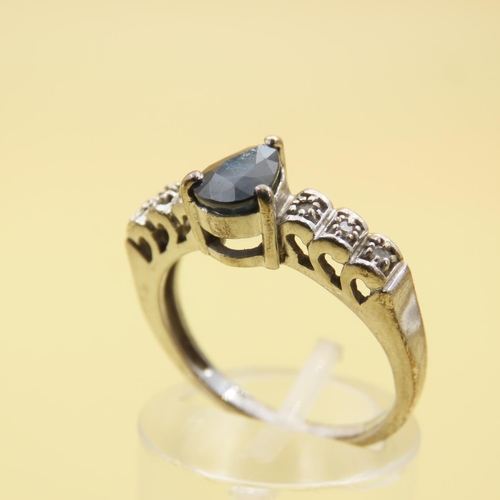 541 - Sapphire Center Stone Ring Mounted on 9 Carat White Gold Further Diamond Set to Shoulders Band Size ... 