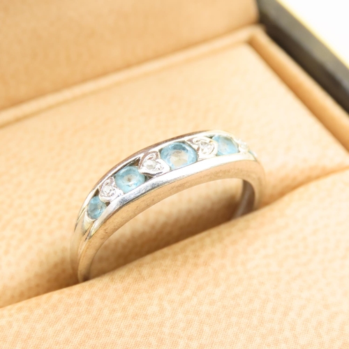 543 - Five Stone Aquamarine and Diamond Ring Mounted on 9 Carat White Gold Band Size O and a Half