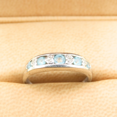 543 - Five Stone Aquamarine and Diamond Ring Mounted on 9 Carat White Gold Band Size O and a Half