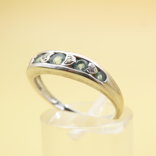 543 - Five Stone Aquamarine and Diamond Ring Mounted on 9 Carat White Gold Band Size O and a Half