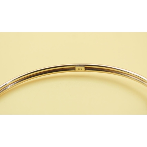 545 - 9 Carat Yellow Gold Heart Motif Cuff Bracelet Inner Width of 6cm