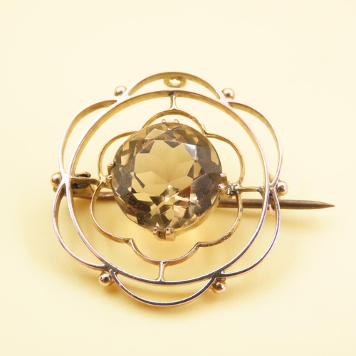 549 - Citrine Flower Motif Brooch Mounted on 9 Carat Yellow Gold Frame with a 3cm Diameter