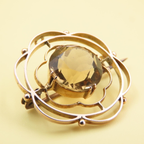 549 - Citrine Flower Motif Brooch Mounted on 9 Carat Yellow Gold Frame with a 3cm Diameter