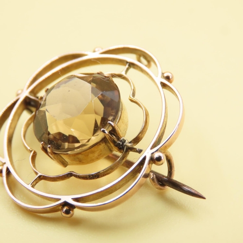 549 - Citrine Flower Motif Brooch Mounted on 9 Carat Yellow Gold Frame with a 3cm Diameter