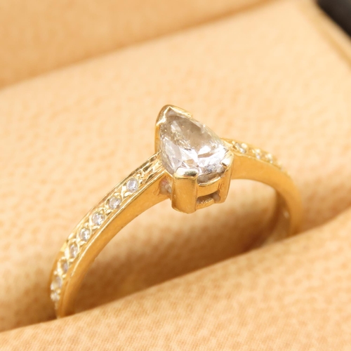55 - Pear Cut Diamond Solitaire Ring Mounted on a 18 Carat Yellow Gold Band Further Diamond Inset on Shou... 