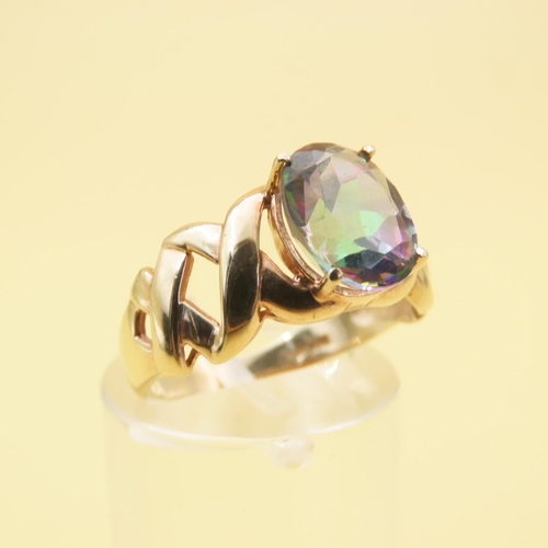 551 - Mystic Topaz Center Stone Crossover Design Ring Mounted on 9 Carat Yellow Gold Band Size M and a Hal... 