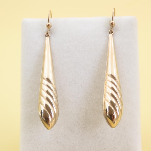 556 - Pair of 9 Carat Yellow Gold Drop Earrings  5cm High