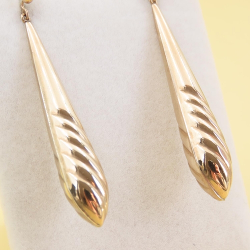 556 - Pair of 9 Carat Yellow Gold Drop Earrings  5cm High