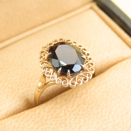 559 - Smoky Quartz Ring Mounted on 9 Carat Yellow Gold Attractively Detailed Band Size N