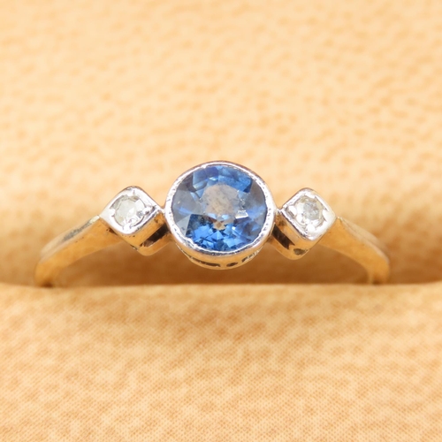 56 - Sapphire and Diamond Three Stone Ring Mounted on 18 Carat Yellow Gold Band Size K and a Half