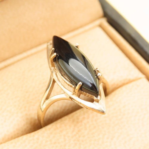 560 - Marquise Cut Onyx Ring Mounted on 9 Carat Yellow Gold Band Size O and a Half