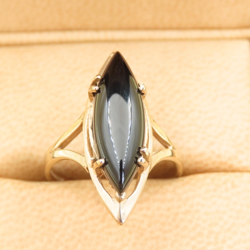 560 - Marquise Cut Onyx Ring Mounted on 9 Carat Yellow Gold Band Size O and a Half