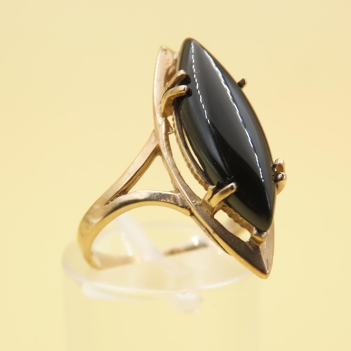 560 - Marquise Cut Onyx Ring Mounted on 9 Carat Yellow Gold Band Size O and a Half