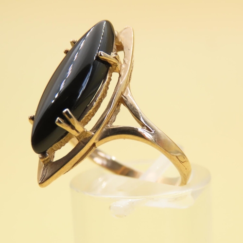 560 - Marquise Cut Onyx Ring Mounted on 9 Carat Yellow Gold Band Size O and a Half