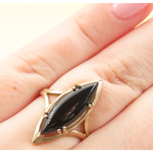 560 - Marquise Cut Onyx Ring Mounted on 9 Carat Yellow Gold Band Size O and a Half