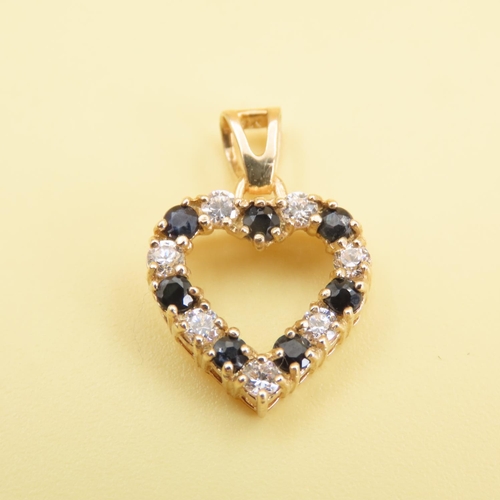 562 - Sapphire and Gemstone Heart Motif Pendant Mounted in 9 Carat Yellow Gold Frame 2cm Drop