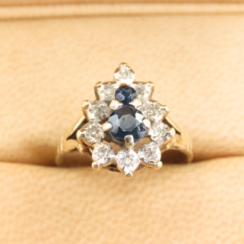 565 - Sapphire and Diamond Cluster Ring Mounted on 9 Carat Yellow Gold Band Size N