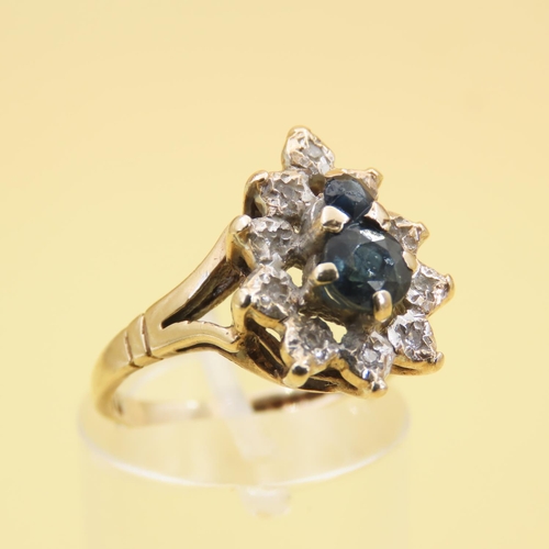 565 - Sapphire and Diamond Cluster Ring Mounted on 9 Carat Yellow Gold Band Size N