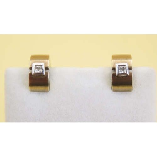 568 - Pair of CZ Set Earrings Mounted on 9 Carat Yellow Gold 1cm High