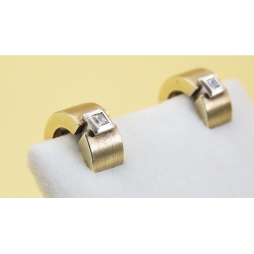 568 - Pair of CZ Set Earrings Mounted on 9 Carat Yellow Gold 1cm High