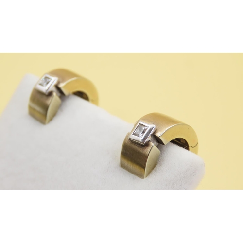 568 - Pair of CZ Set Earrings Mounted on 9 Carat Yellow Gold 1cm High