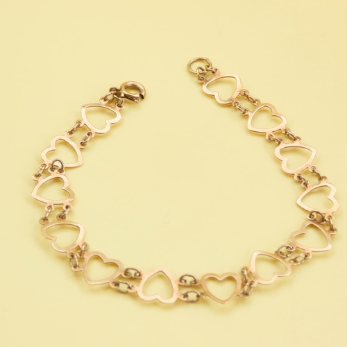 571 - 9 Carat Yellow Gold Heart Link Bracelet 18cm Long