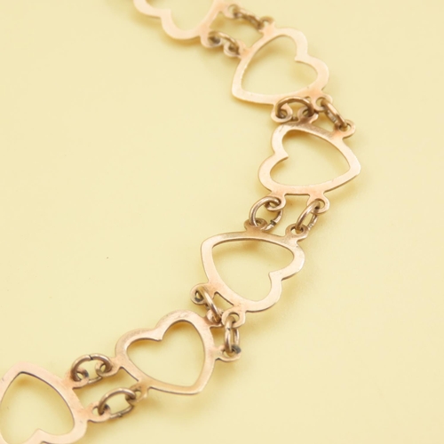 571 - 9 Carat Yellow Gold Heart Link Bracelet 18cm Long