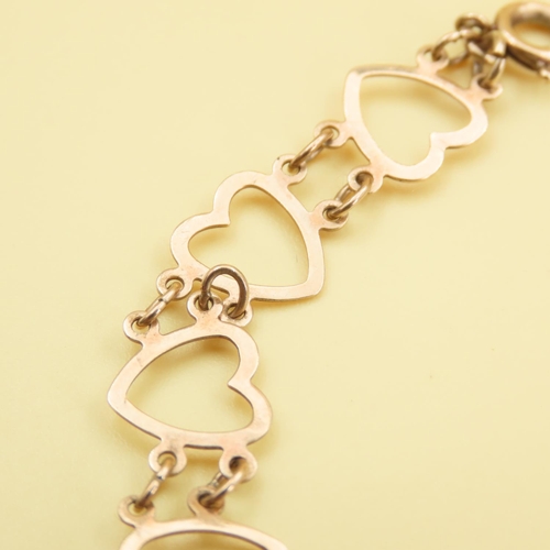 571 - 9 Carat Yellow Gold Heart Link Bracelet 18cm Long