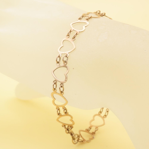 571 - 9 Carat Yellow Gold Heart Link Bracelet 18cm Long