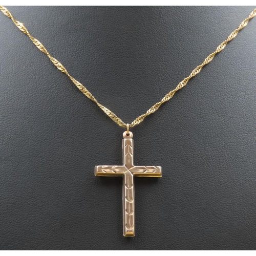 572 - 9 Carat Yellow Gold Cross Pendant 4cm Drop Further Set on a 9 Carat Yellow Gold Chain 50cm Long