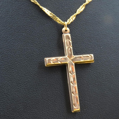 572 - 9 Carat Yellow Gold Cross Pendant 4cm Drop Further Set on a 9 Carat Yellow Gold Chain 50cm Long