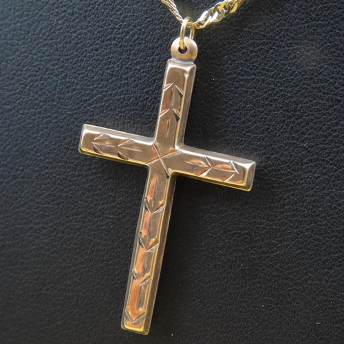 572 - 9 Carat Yellow Gold Cross Pendant 4cm Drop Further Set on a 9 Carat Yellow Gold Chain 50cm Long