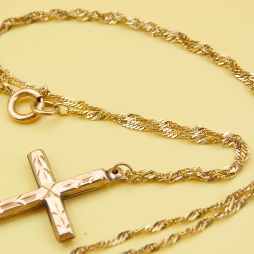 572 - 9 Carat Yellow Gold Cross Pendant 4cm Drop Further Set on a 9 Carat Yellow Gold Chain 50cm Long